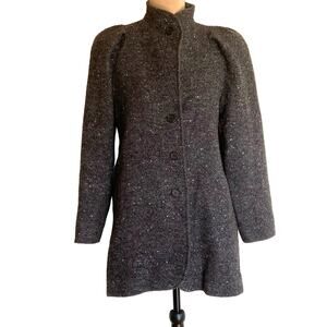 International Scene Tweed Coat 7/8 Grey Long Pure Wool Puff Sleeve Blue Pink Red